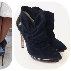 L.A.M.B. Gwen Stefani Women's 8 Boots, Slouchy Suede Ruched Ankle Platform Heels